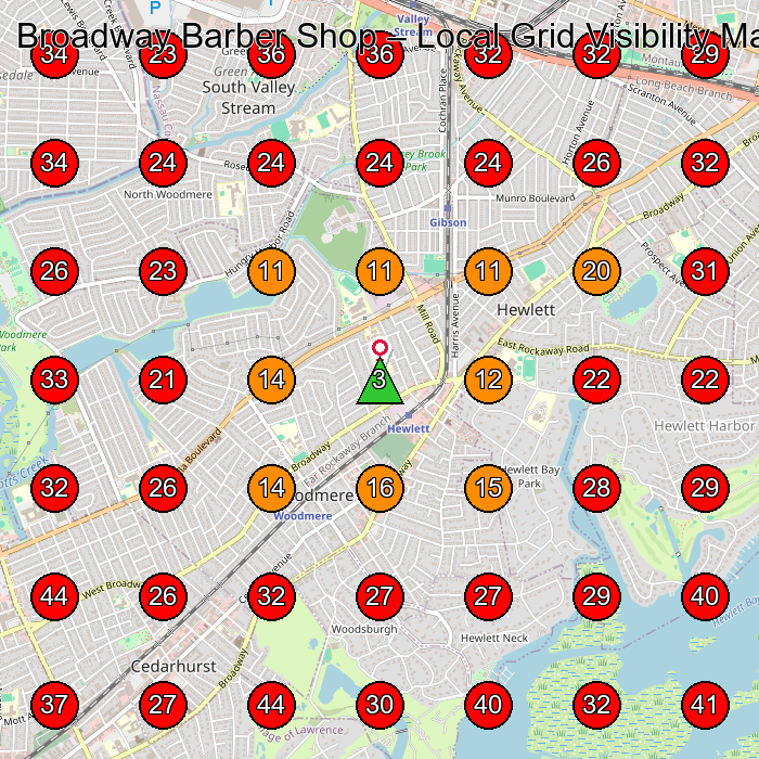 Broadway Barber Shop GeoGrid visibility map for Barber Shop in Inwood
